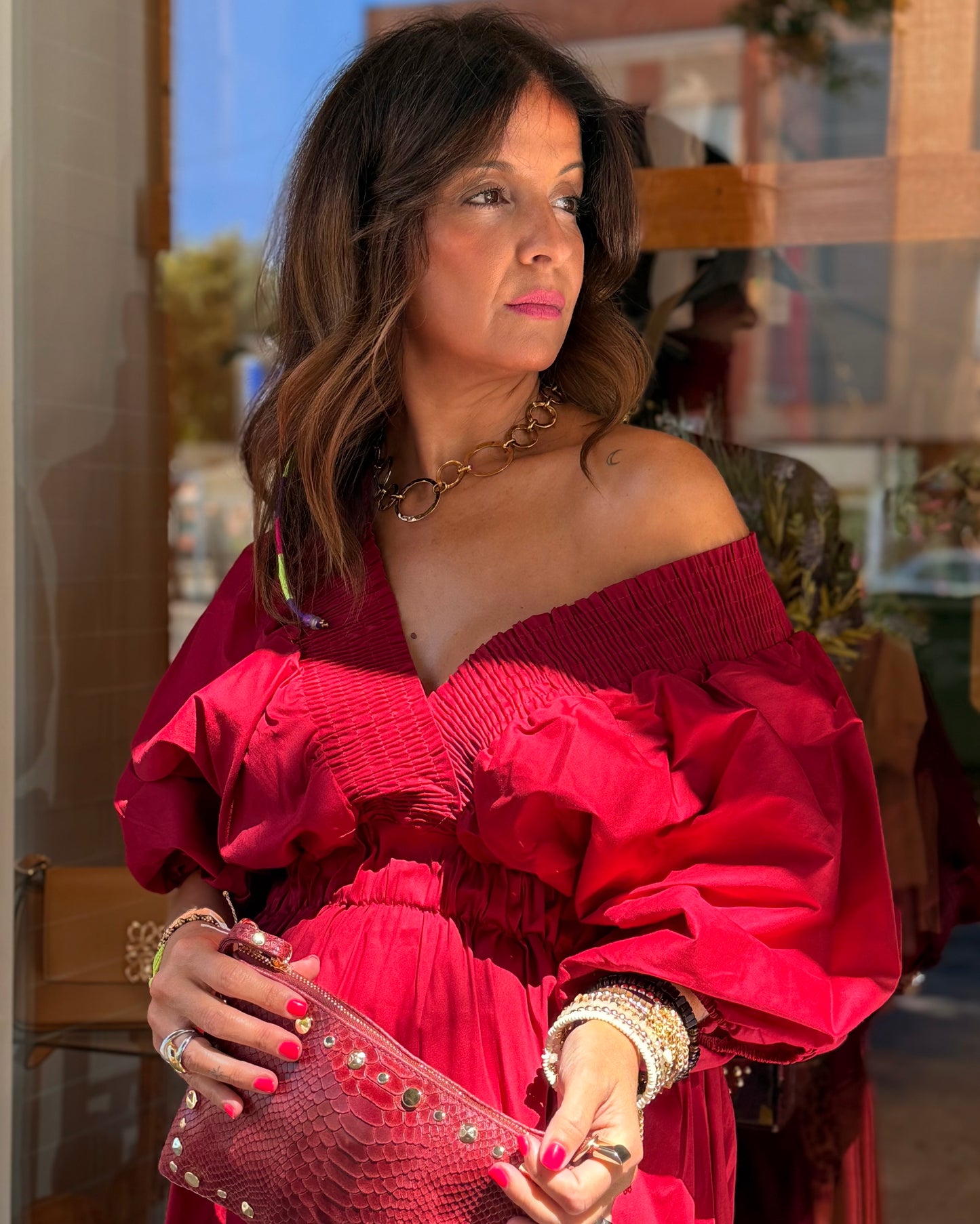 Vestido midi burdeos