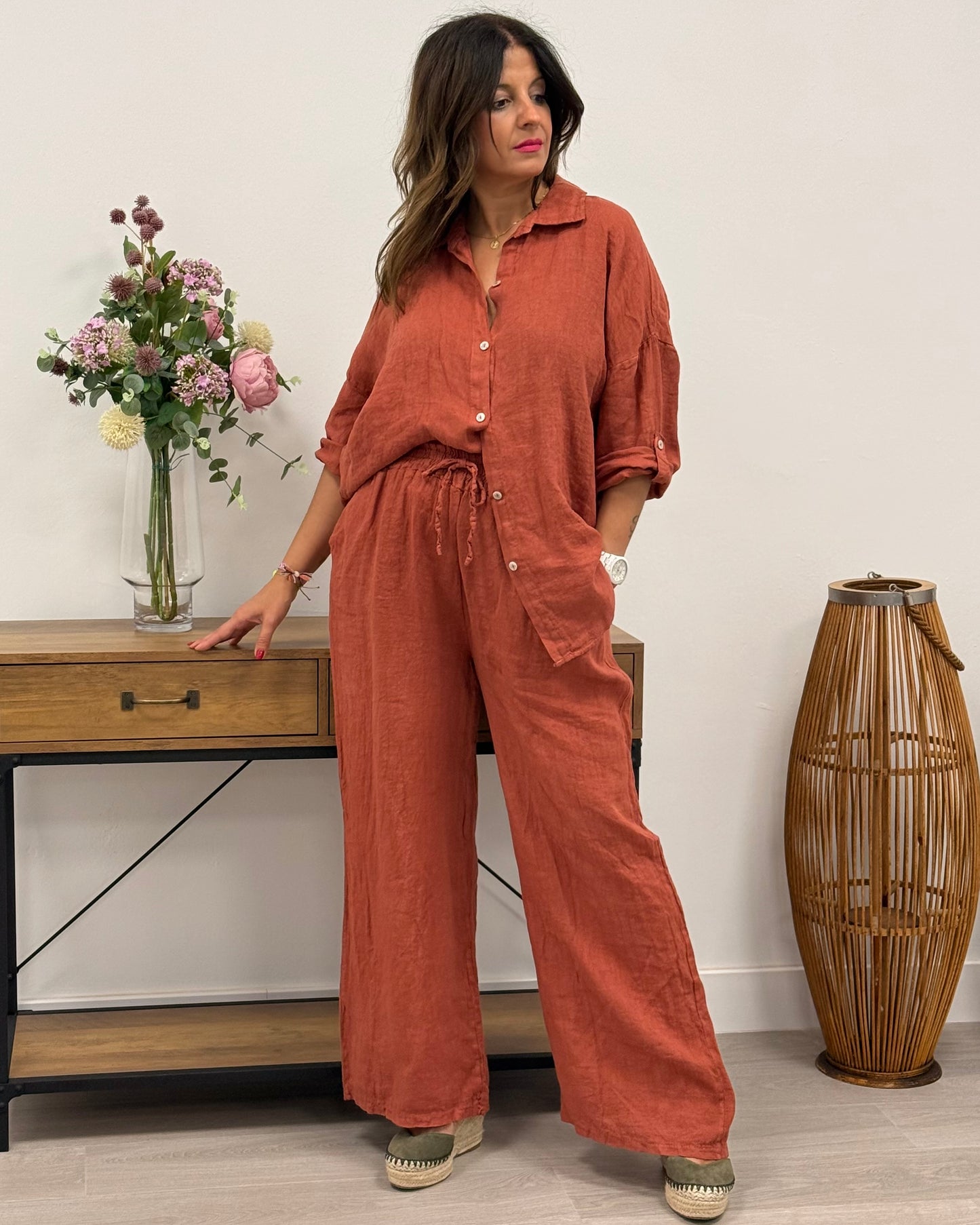 Conjunto de lino teja