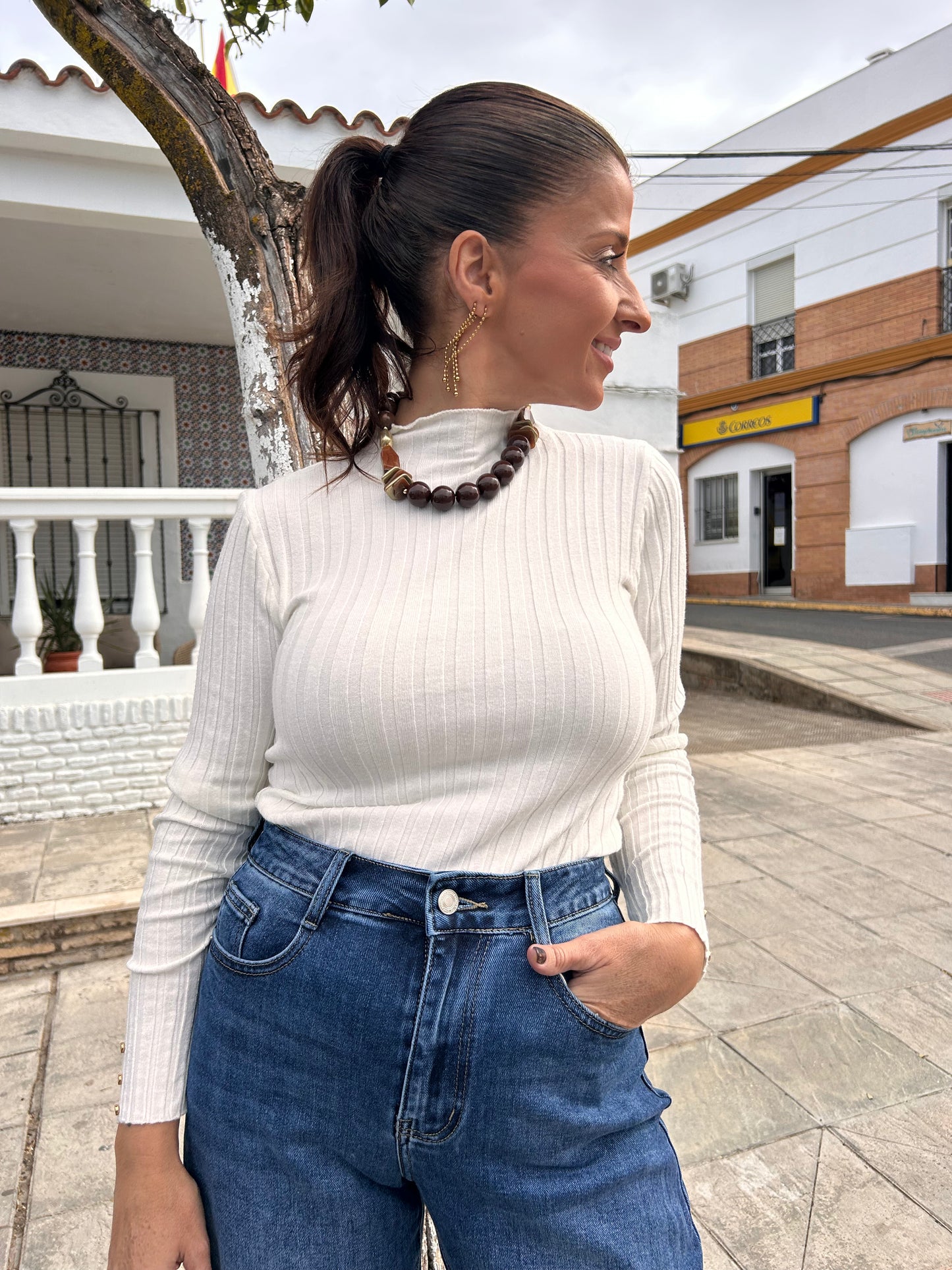Top canalé ancho