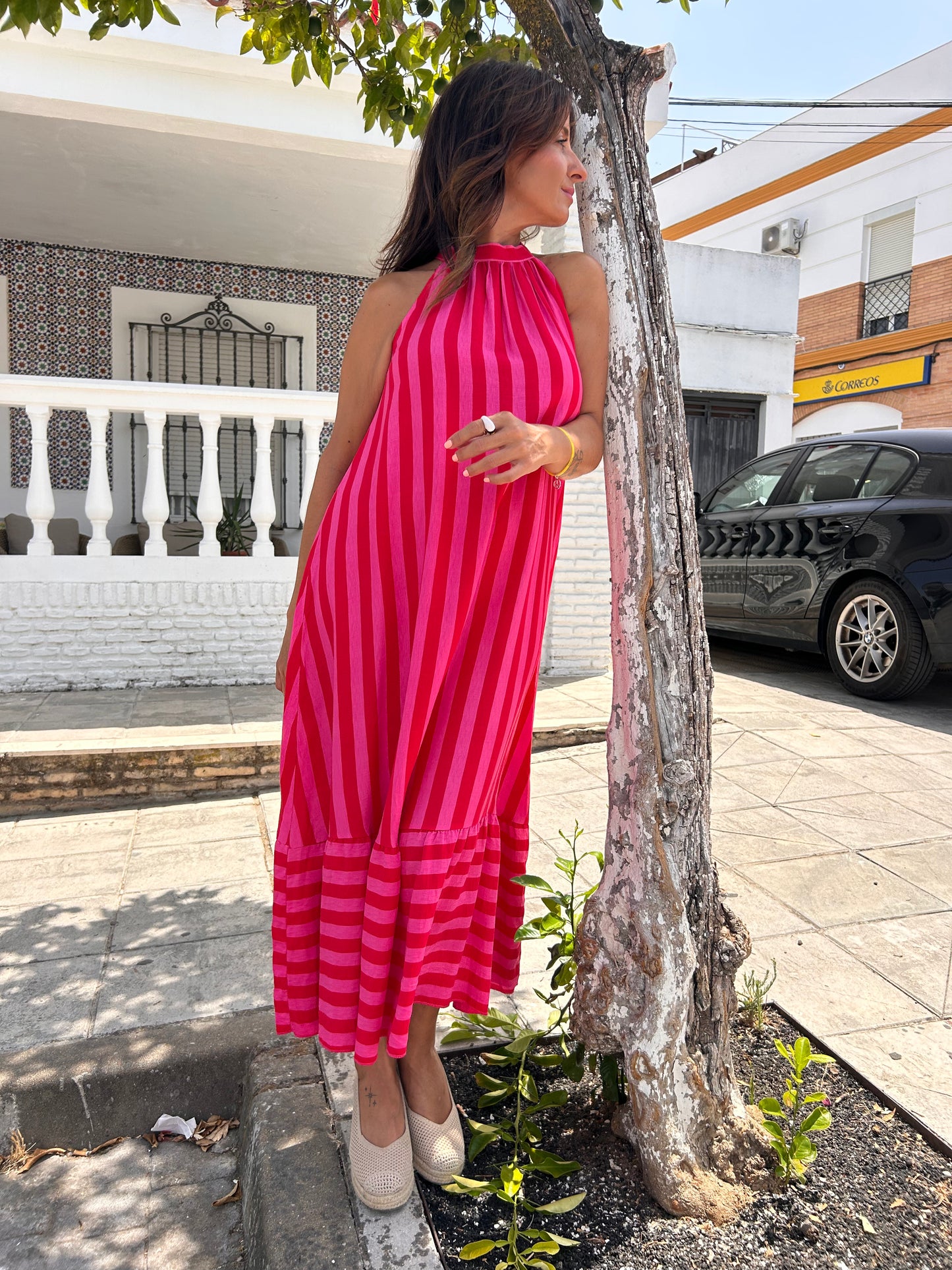 Vestido raya rosa