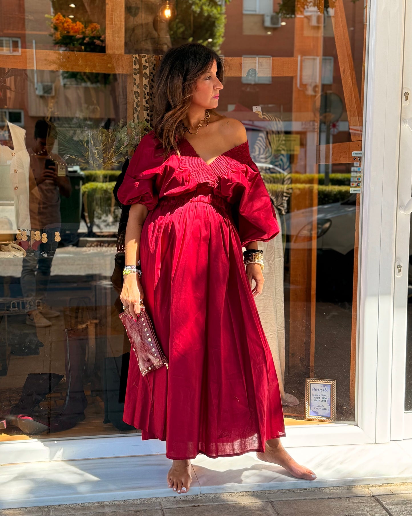 Vestido midi burdeos