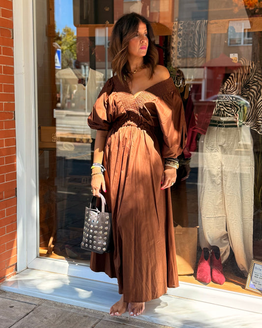 Vestido midi marrón