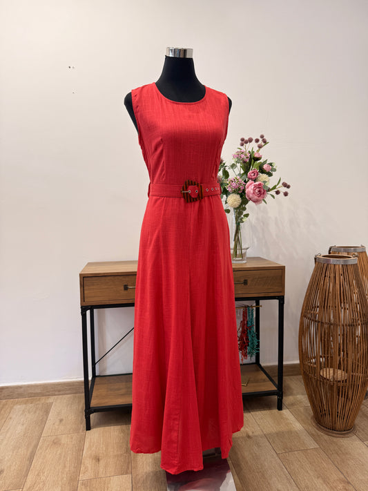 Vestido gasa con cinturón