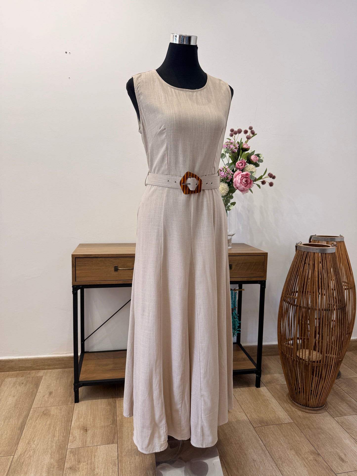 Vestido gasa con cinturón