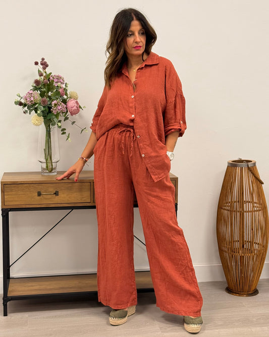 Conjunto de lino teja