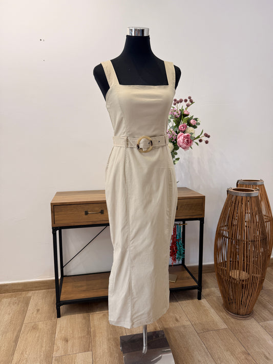 Vestido elástico beige