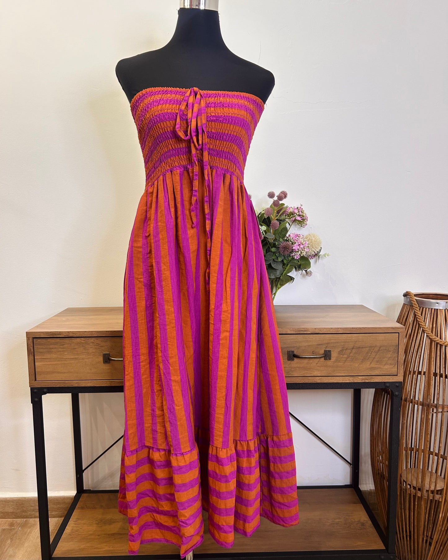 Vestido raya palabra de honor