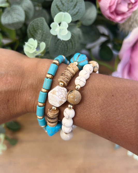 Conjunto pulseras piedra turquesa