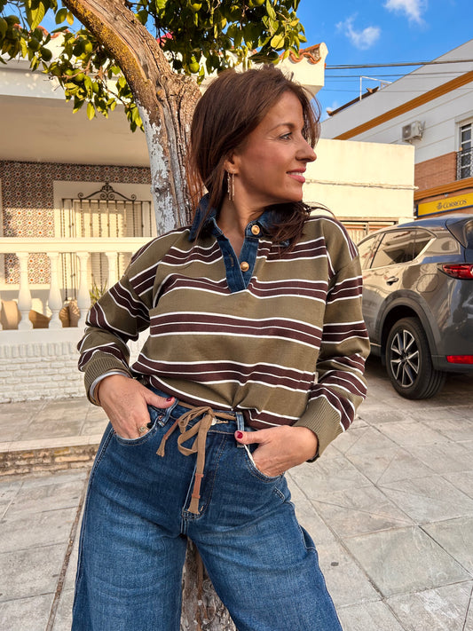 Jersey raya cuello vaquero