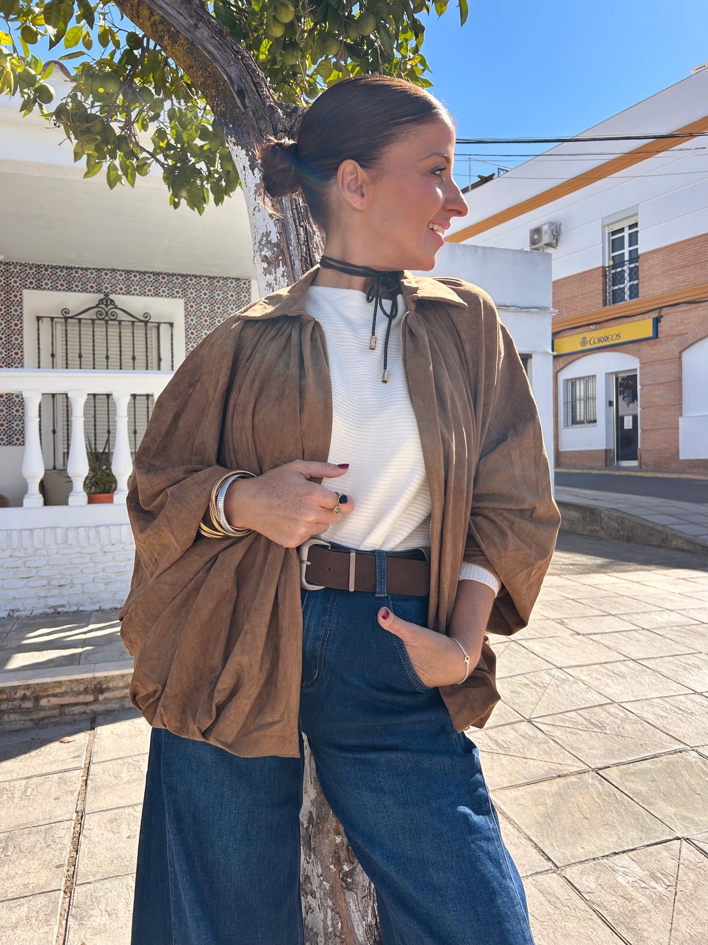 Chaqueta antelina murciélago