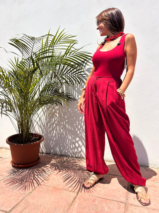 Pantalón bombacho botón