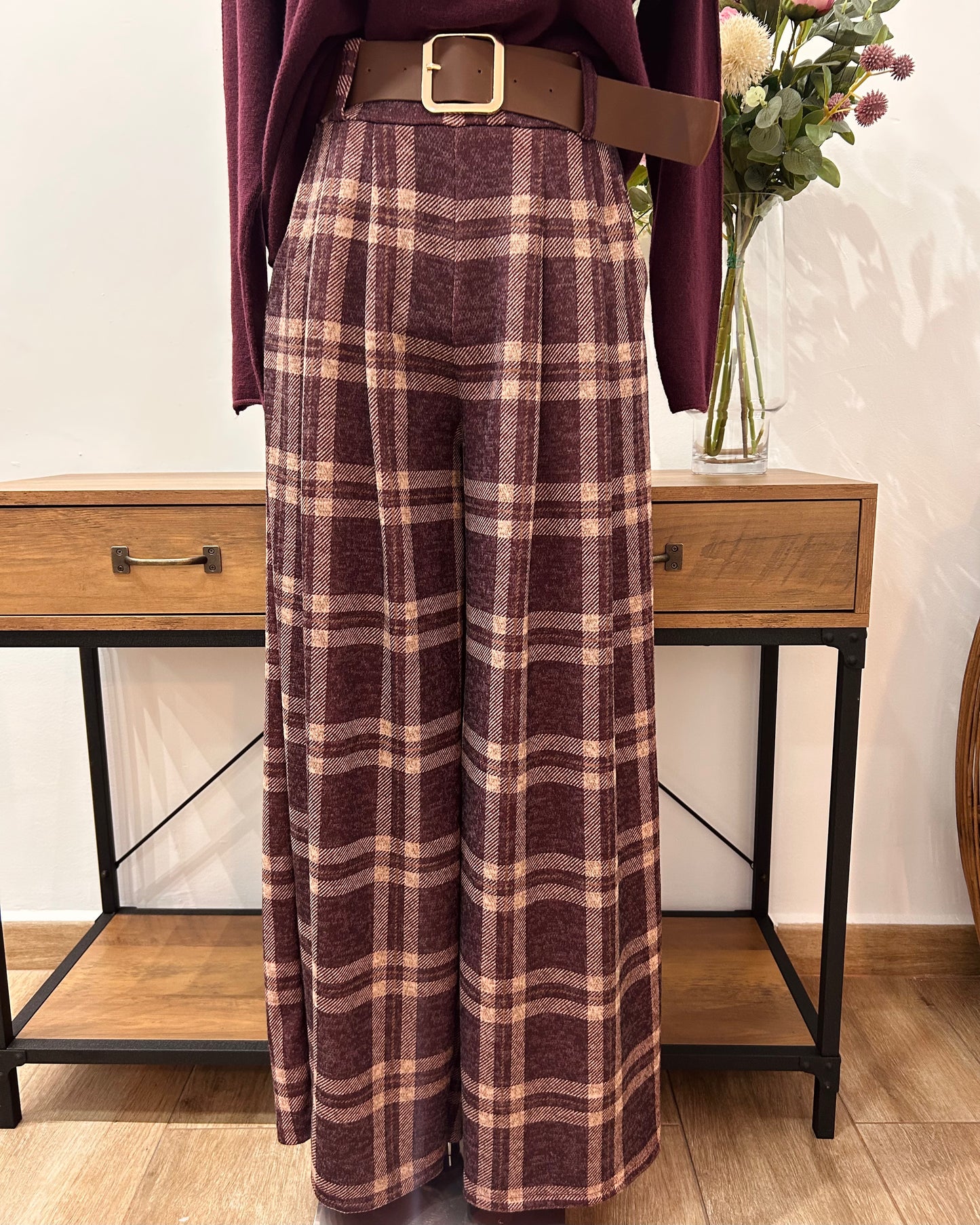 Pantalón cuadros palazzo