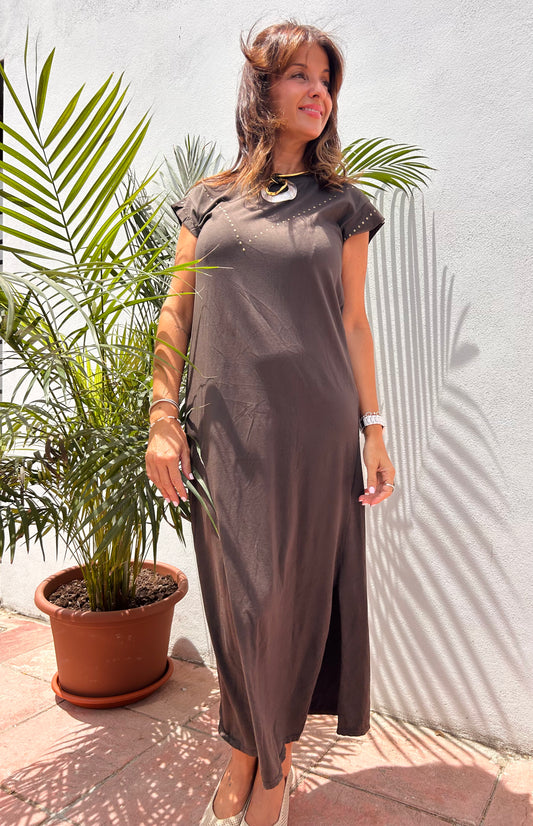 Vestido algodón tacha plata
