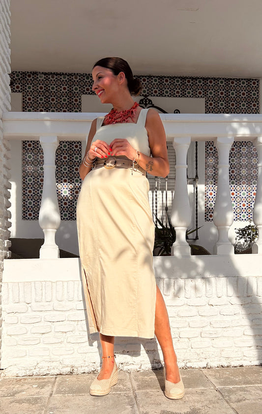 Vestido elástico beige