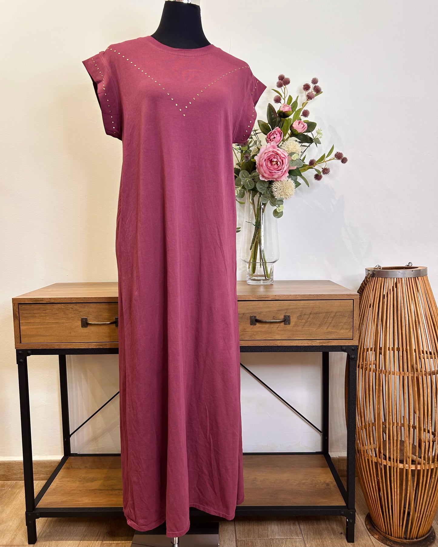 Vestido algodón tacha plata