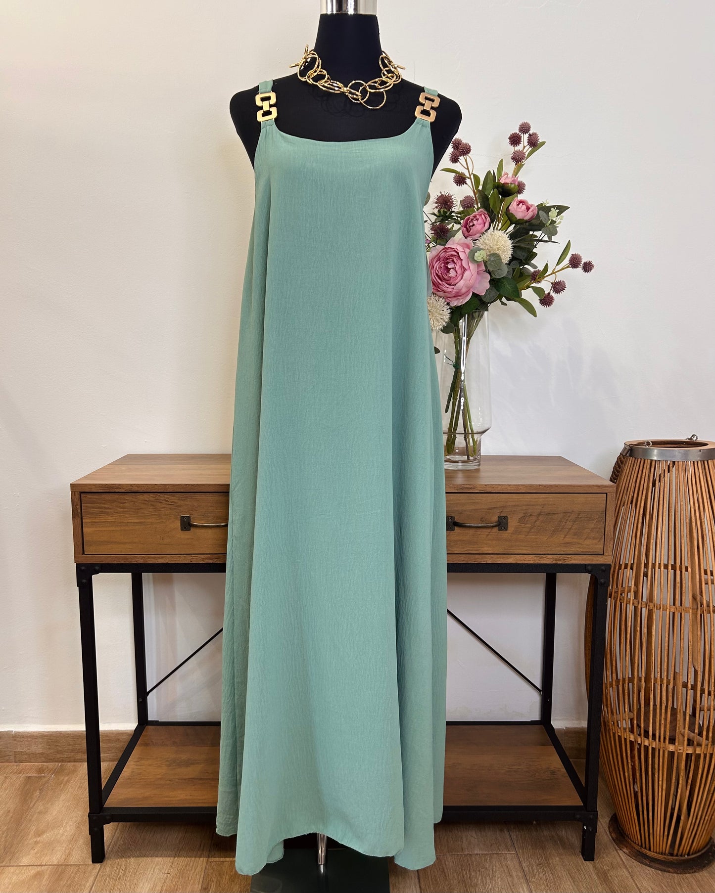 Vestido gasa tiranta cadena