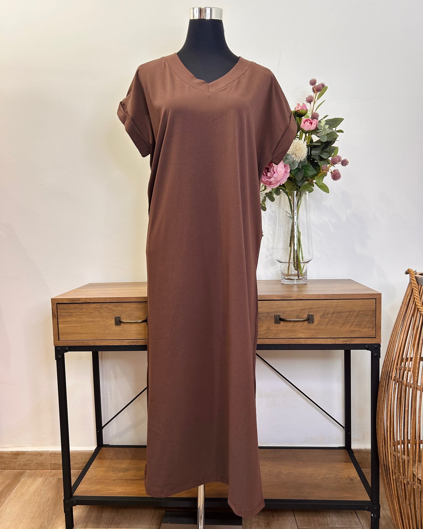Vestido de algodón cuello pico