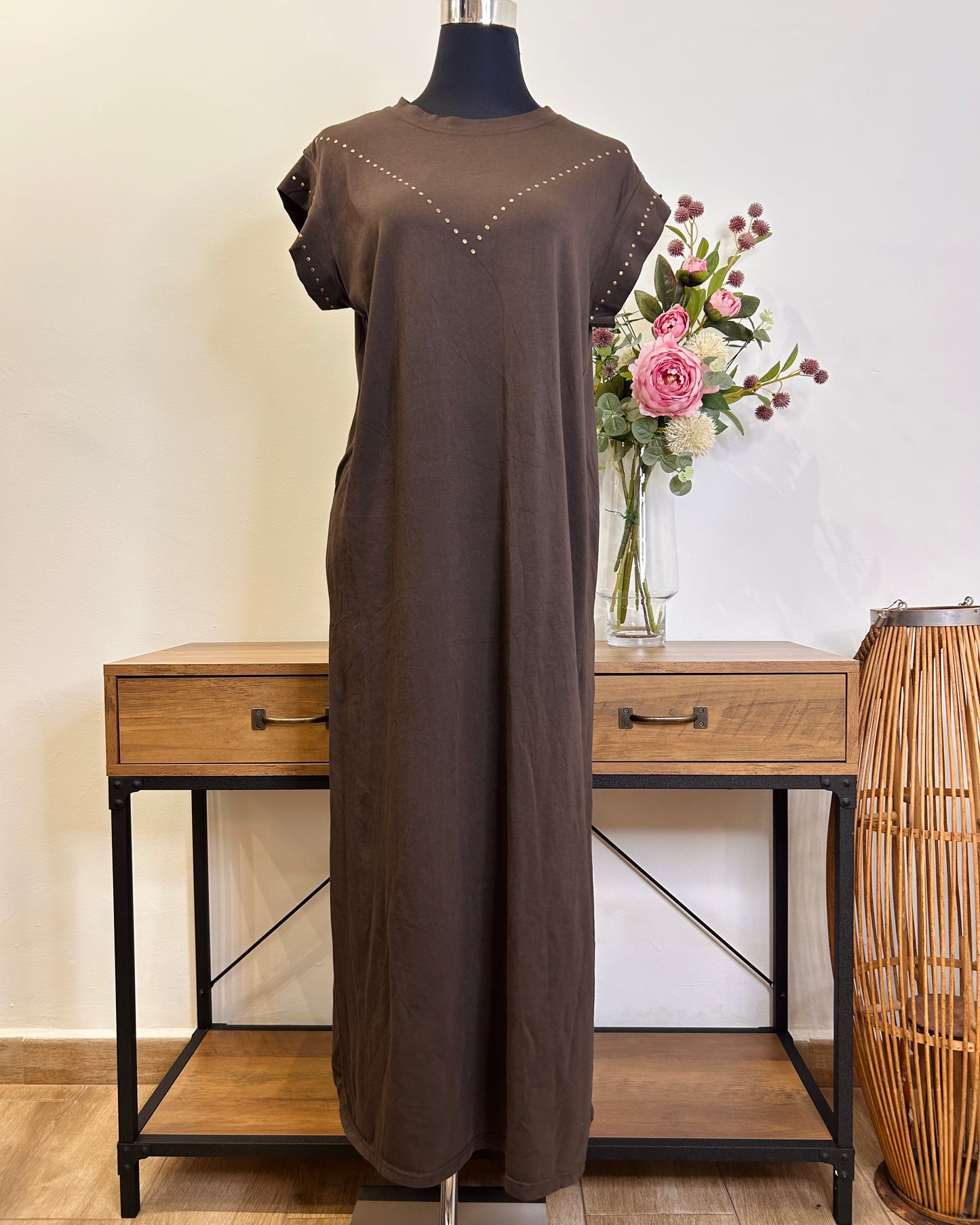 Vestido algodón tacha plata