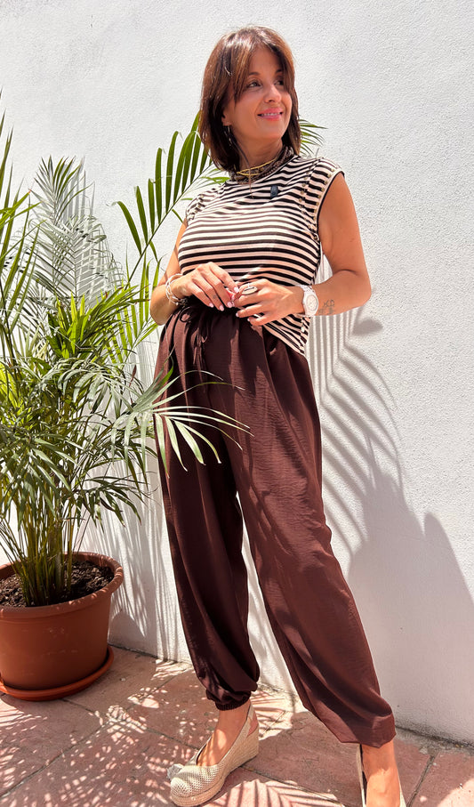 Pantalon bombacho de gasa cordón