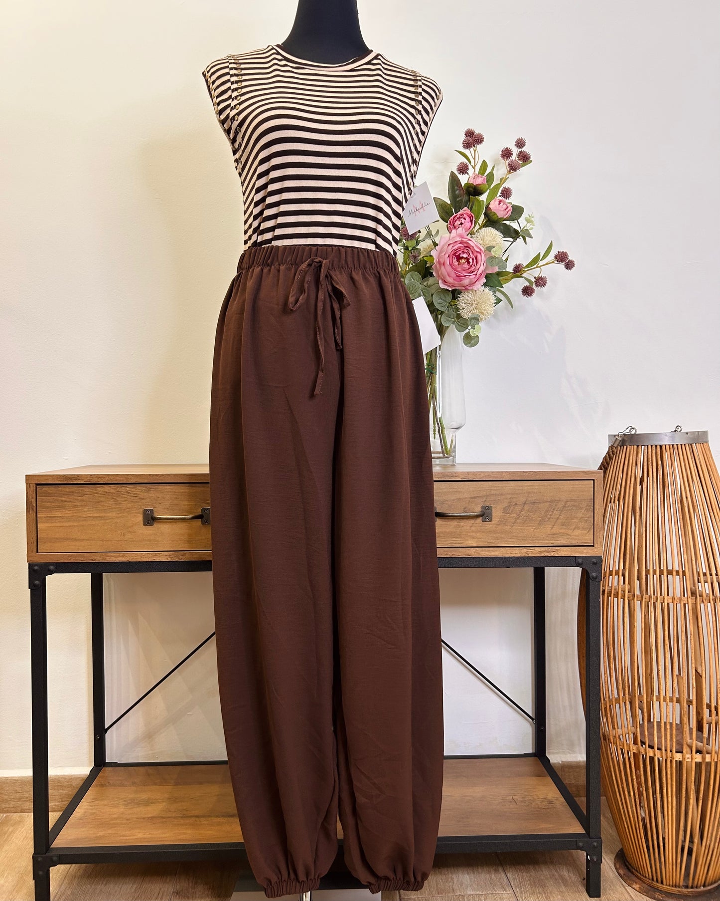 Pantalon bombacho de gasa cordón