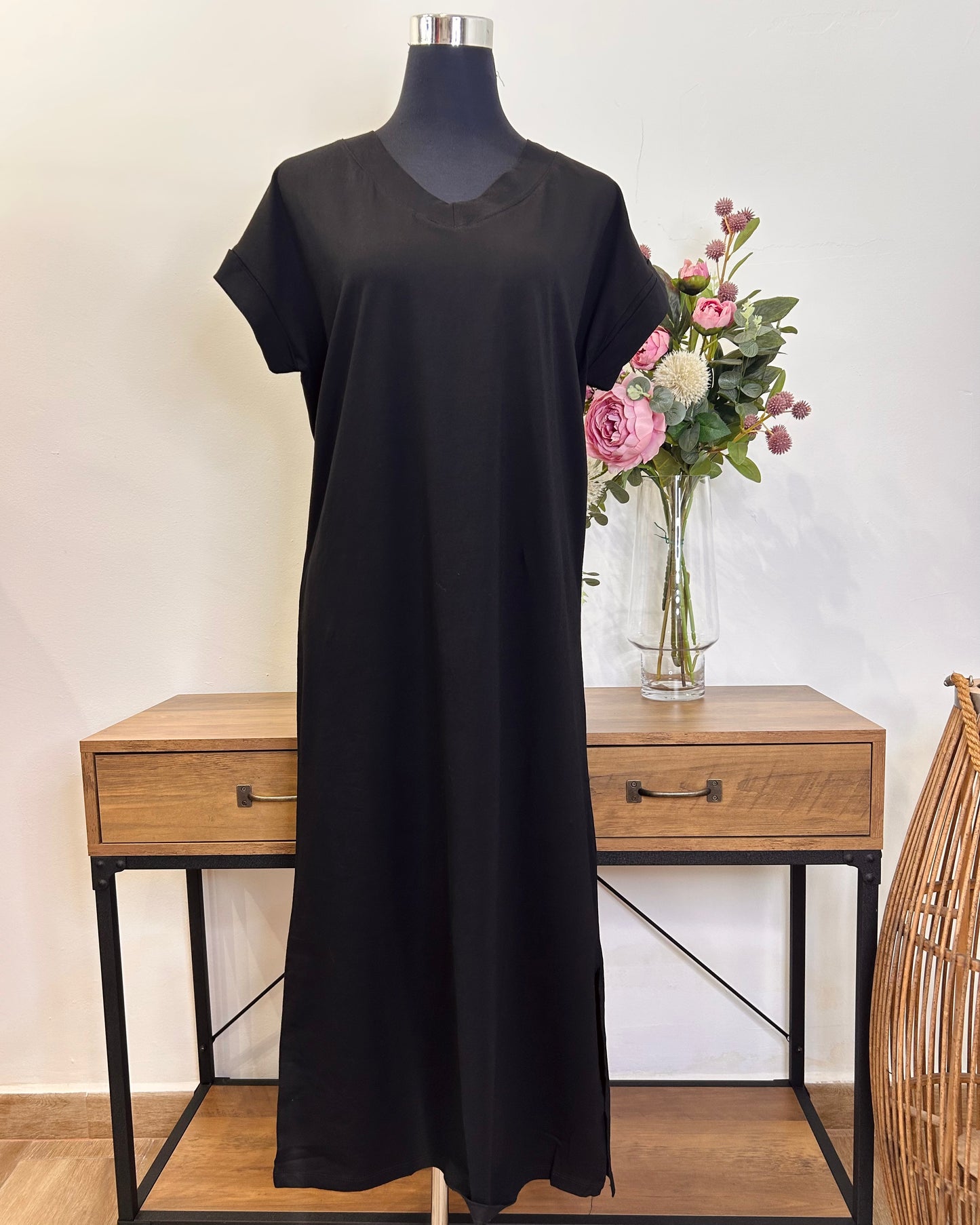 Vestido de algodón cuello pico