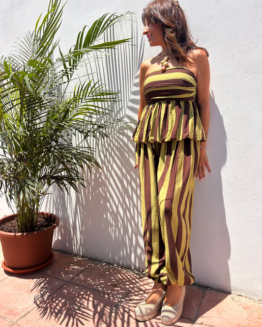 Pantalón raya bombacho marrón/verde