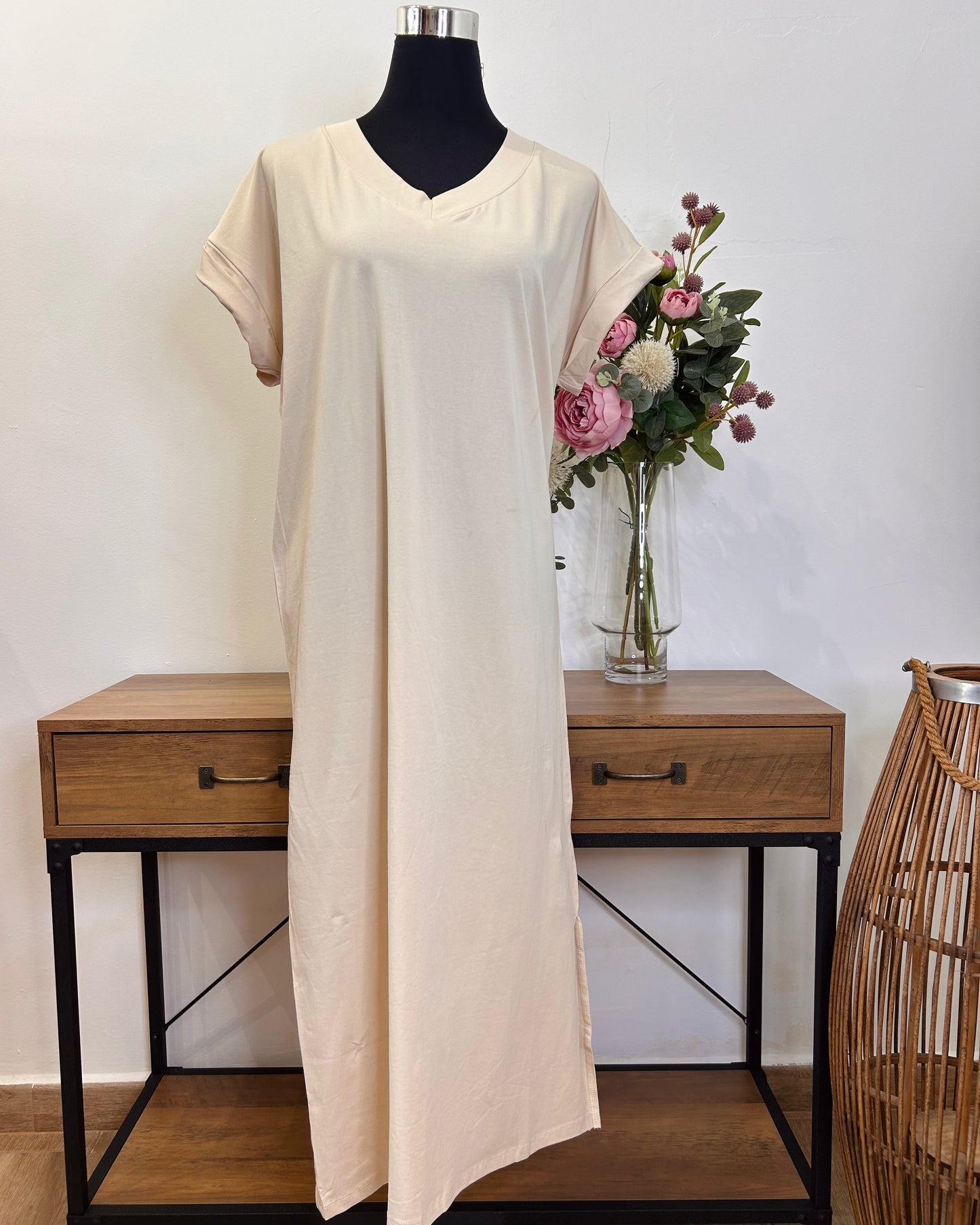 Vestido de algodón cuello pico