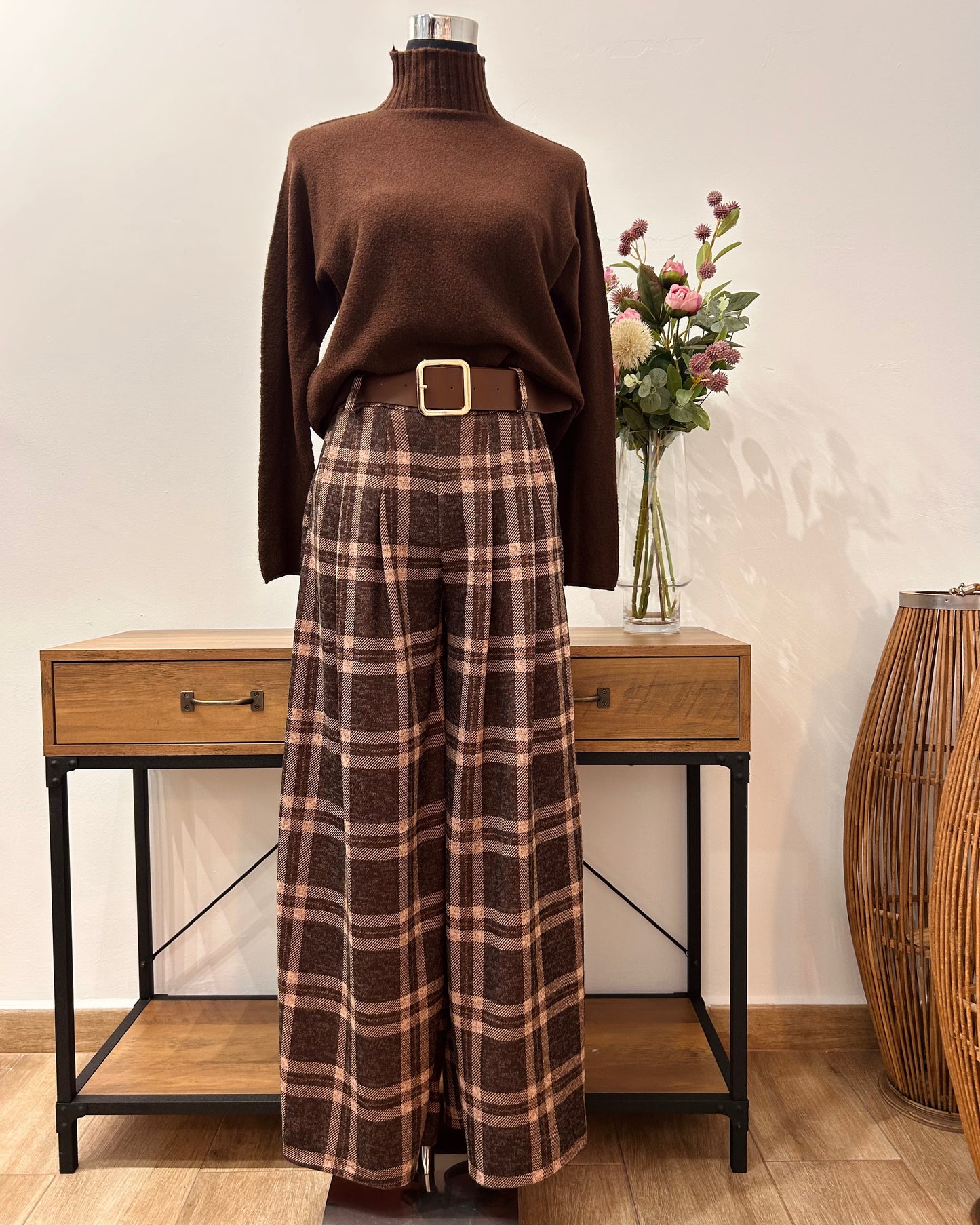 Pantalón cuadros palazzo