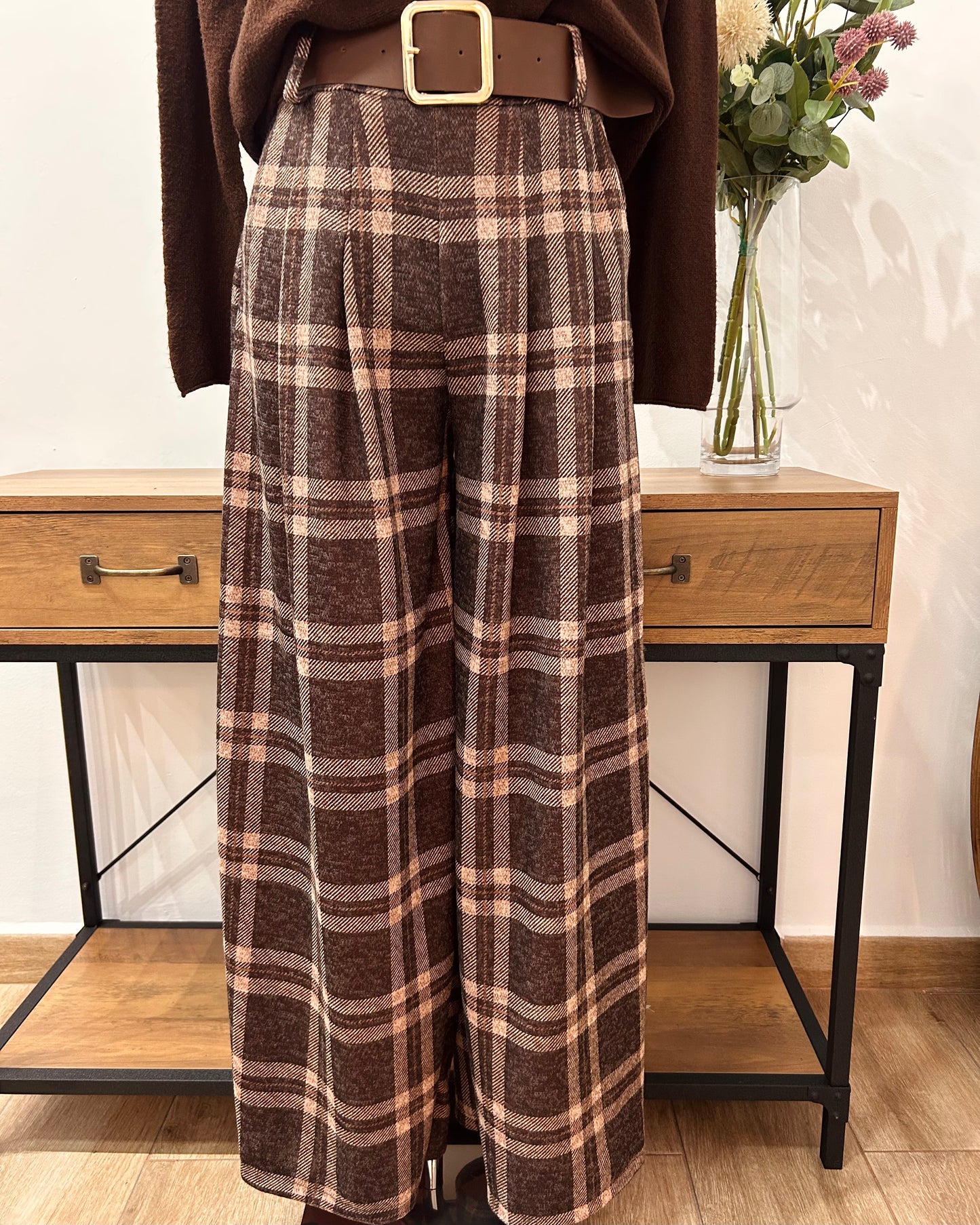 Pantalón cuadros palazzo