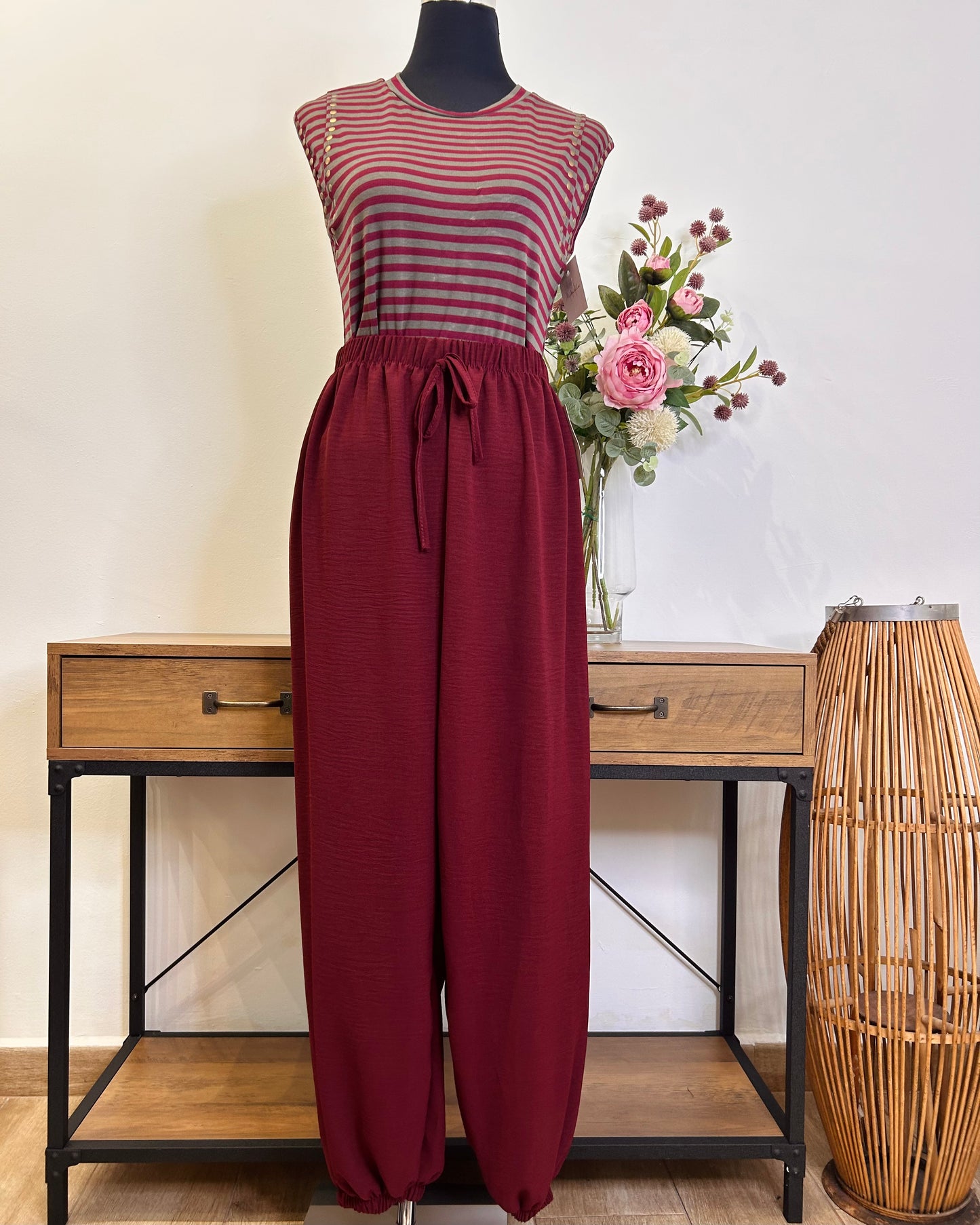 Pantalon bombacho de gasa cordón
