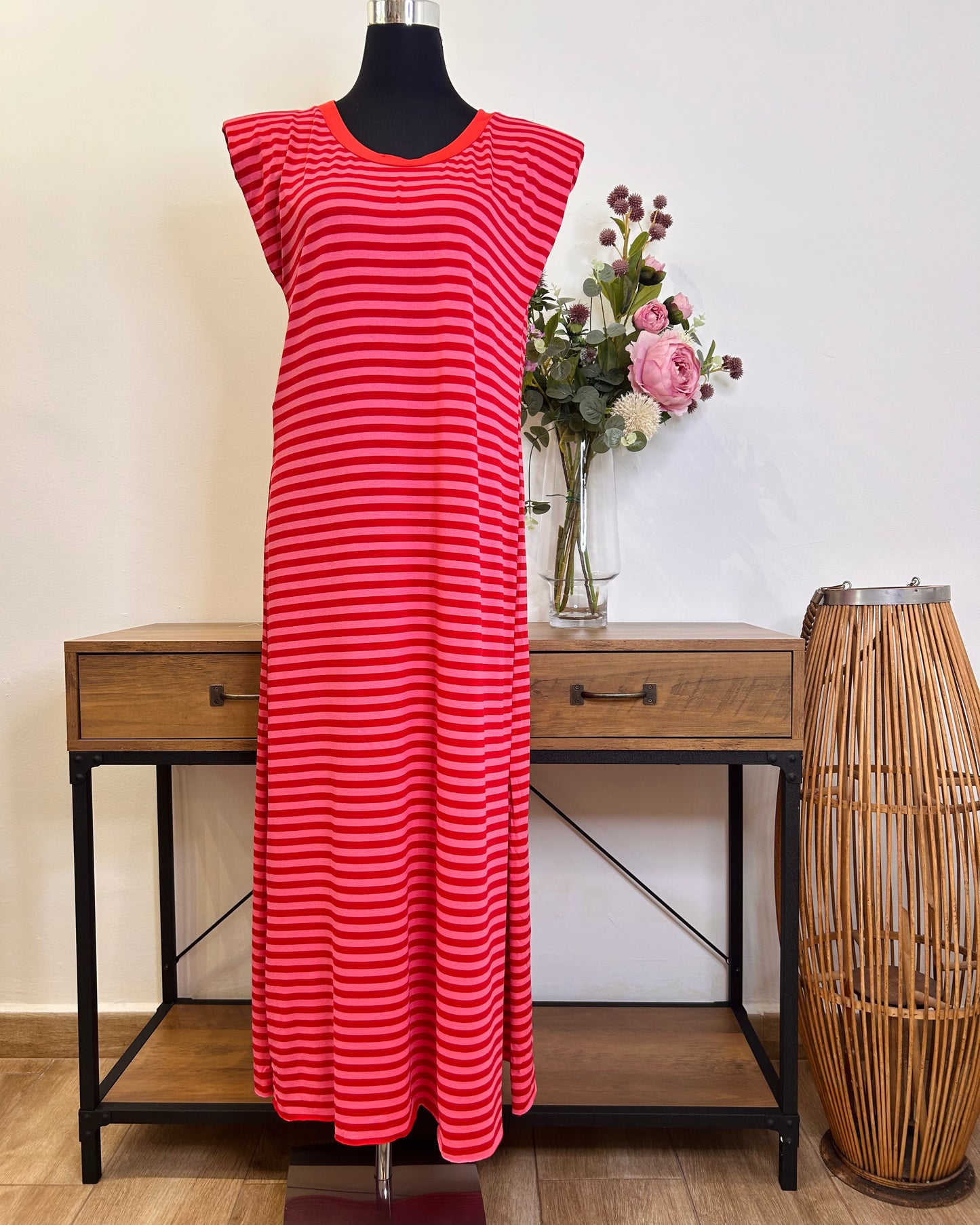 Vestido algodón rayas hombreras
