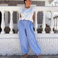 Pantalón bombacho celeste rayas