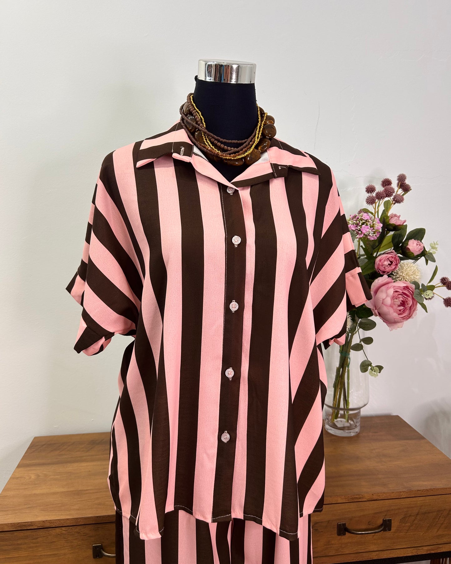 Conjunto rayas marrón y rosa