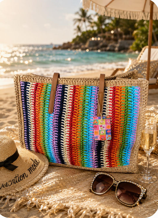 Bolso de rafia multicolor