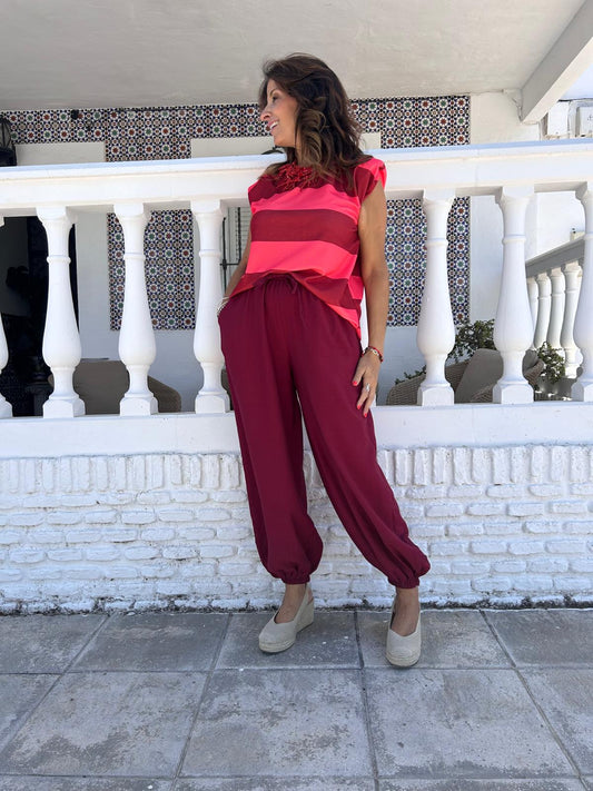Pantalon bombacho Burdeos