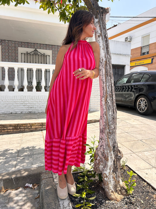 Vestido raya rosa
