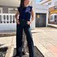 Vaquero wide leg raya verde