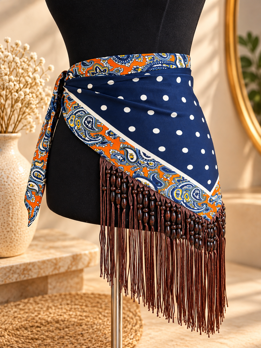 Pañuelo estampado flecos